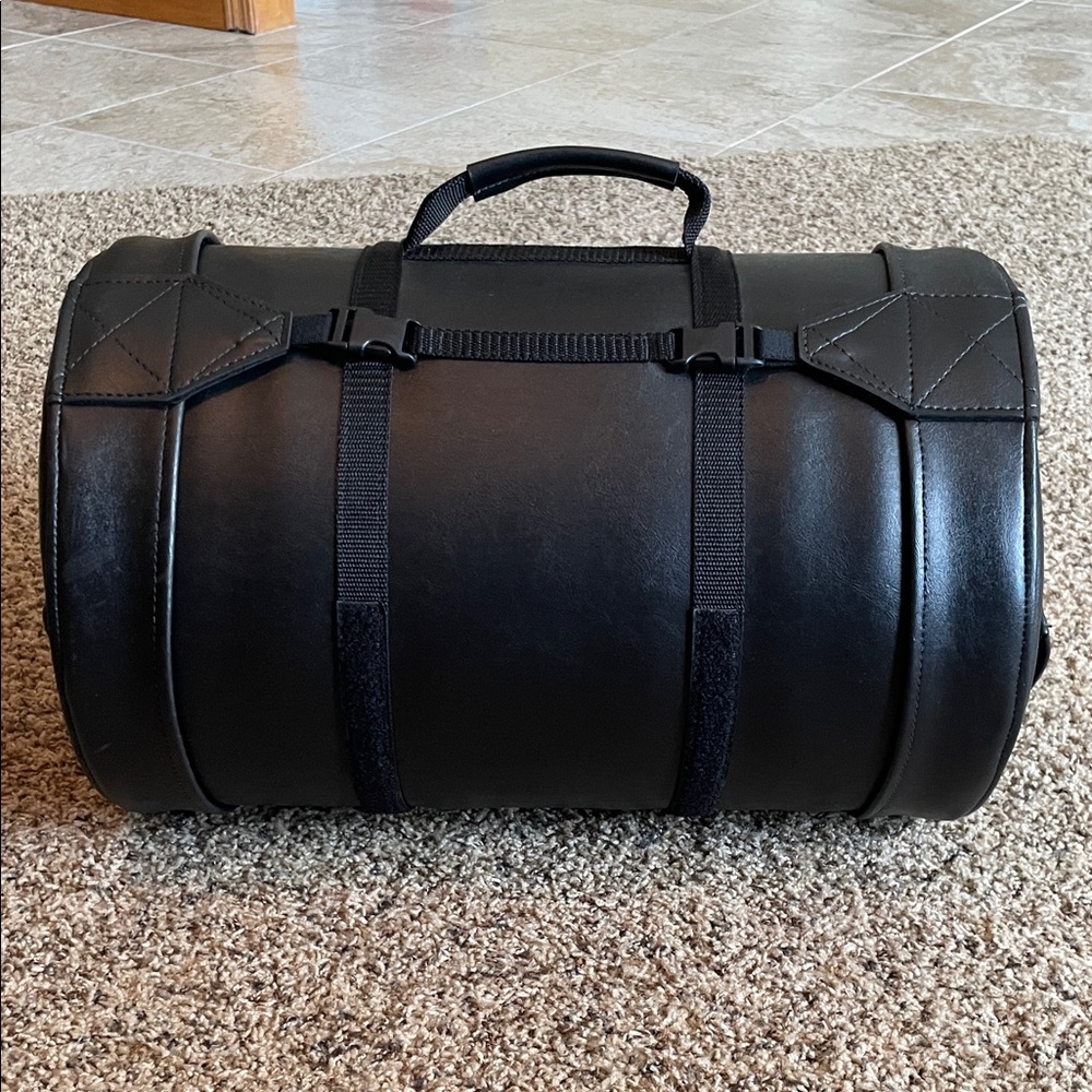 Biker’s Friend Black Leather Motorcycle Saddle Barrel Bag